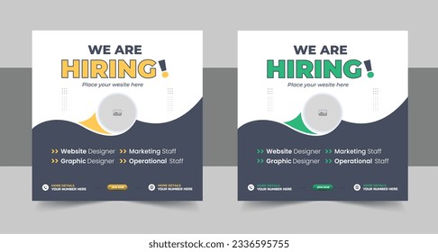We are hiring job vacancy social media post or Social Media Square Banner design template, We are hiring job vacancy square web banner design layout. We are hiring job position social media post