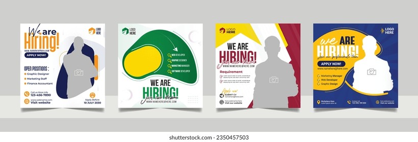 We are hiring job vacancy social media post template set. vacant recruitment marketing web banner square flyer design.