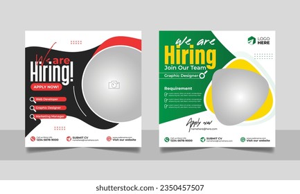 We are hiring job vacancy social media post template set. vacant recruitment marketing web banner square flyer design.