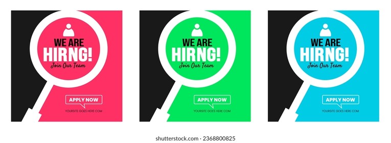 We are hiring job vacancy social media post banner design template set. business concept of search and recruitment. join our team announcement lettering in speech. Vector Illustration.