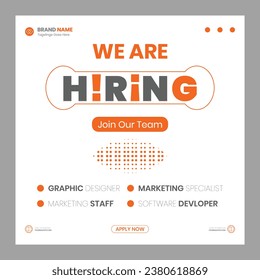 We are hiring job vacancy social media post banner design template with red color. We are hiring job vacancy square web banner design.