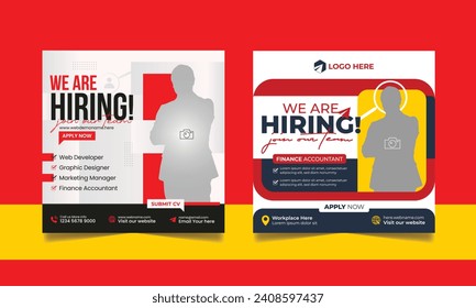 We are hiring job vacancy social media post template set. vacant recruitment digital marketing agency web banner square flyer design.