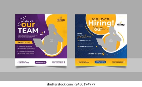 We are hiring job vacancy social media post template set, vacant recruitment marketing web banner square flyer poster design.