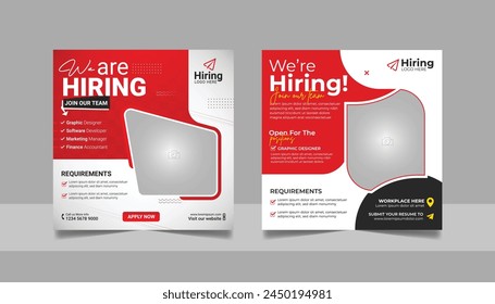 We are hiring job vacancy social media post template set, vacant recruitment marketing web banner square flyer poster design.