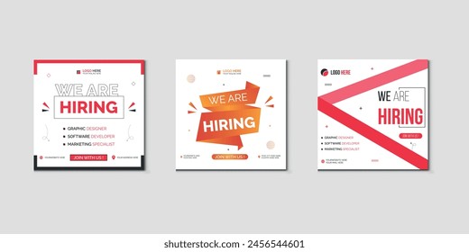 
We are hiring job vacancy social media post banner design template. We are hiring job vacancy square web banner design.