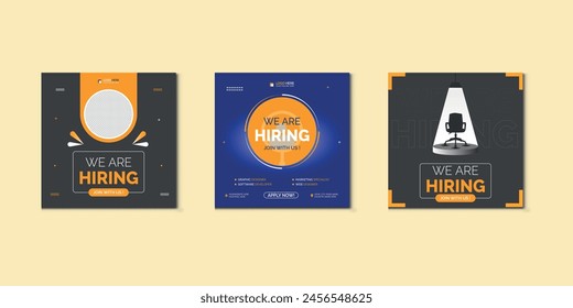 We are hiring job vacancy social media post banner design template. We are hiring job vacancy square web banner design.