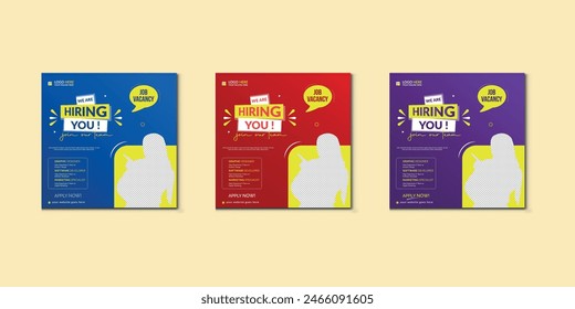 We are hiring job vacancy social media post banner design template with red color. We are hiring job vacancy square web banner design.