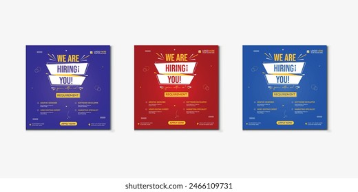 We are hiring job vacancy social media post banner design template with red color. We are hiring job vacancy square web banner design