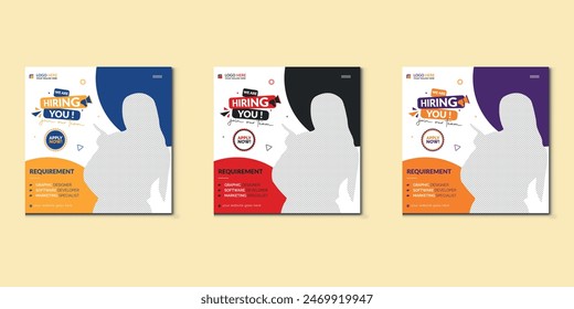 We are hiring job vacancy social media post banner design template with red color. We are hiring job vacancy square web banner design.