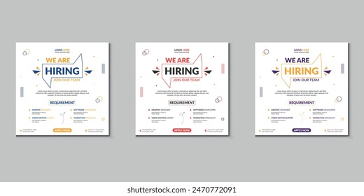 We are hiring job vacancy social media post banner design template with red color. We are hiring job vacancy square web banner design.
