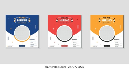 We are hiring job vacancy social media post banner design template with red color. We are hiring job vacancy square web banner design.