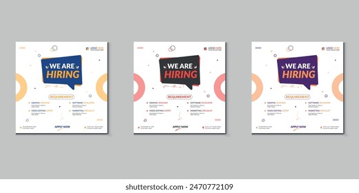 We are hiring job vacancy social media post banner design template with red color. We are hiring job vacancy square web banner design.