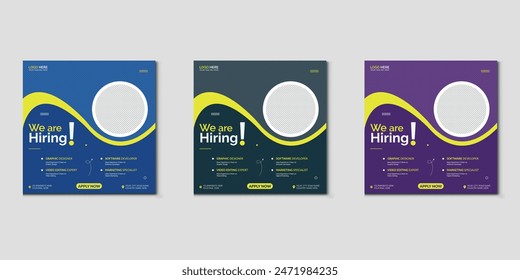 We are hiring job vacancy social media post banner design template with red color. We are hiring job vacancy square web banner design.