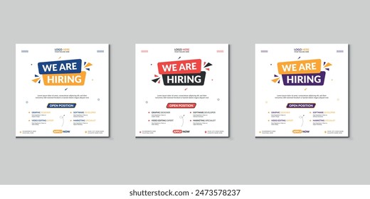 Estamos contratando una vacante de empleo en redes sociales post Anuncio diseño Plantilla con color rojo. Estamos contratando ofertas de trabajo de diseño de Anuncio de Web cuadrado.