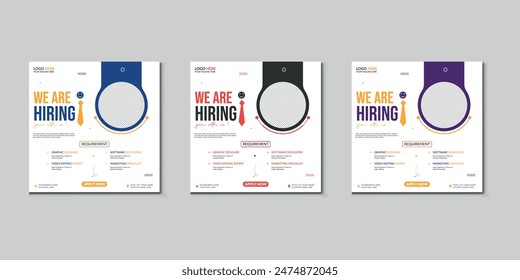 We are hiring job vacancy social media post banner design template with red color. We are hiring job vacancy square web banner design.