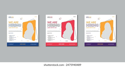 We are hiring job vacancy social media post banner design template with red color. We are hiring job vacancy square web banner design.