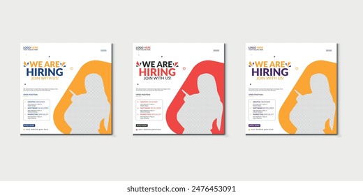 We are hiring job vacancy social media post banner design template with red color. We are hiring job vacancy square web banner design.