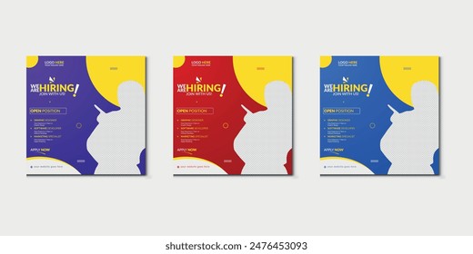 We are hiring job vacancy social media post banner design template with red color. We are hiring job vacancy square web banner design.