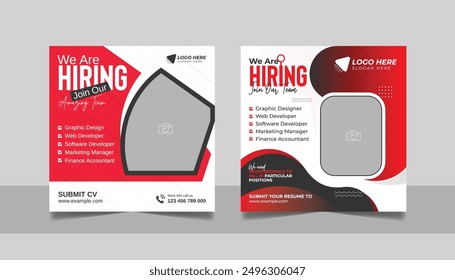 We are hiring job vacancy social media post banner design template set. vacant recruitment marketing web banner square flyer design.