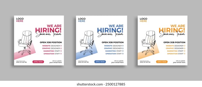 We are hiring job vacancy social media post banner design template with red color. We are hiring social media banner and square web banner design, Job positions for job vacancy design.