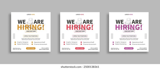 We are hiring job vacancy social media post banner design template with red color. We are hiring social media banner and square web banner design, Job positions for job vacancy design.