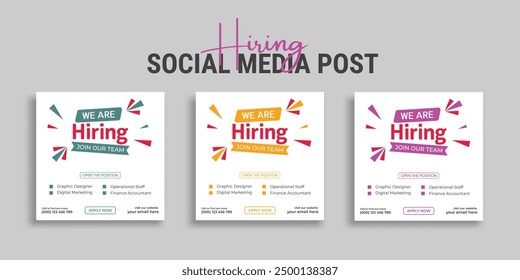We are hiring job vacancy social media post banner design template with red color. We are hiring social media banner and square web banner design, Job positions for job vacancy design.