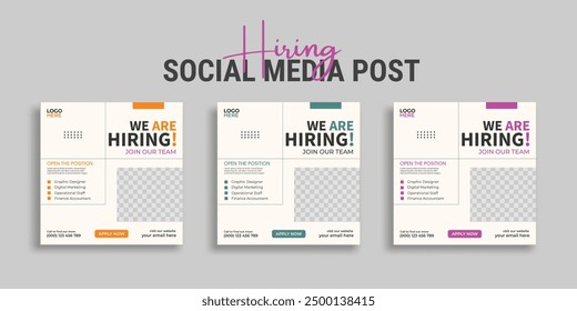 We are hiring job vacancy social media post banner design template with red color. We are hiring social media banner and square web banner design, Job positions for job vacancy design.