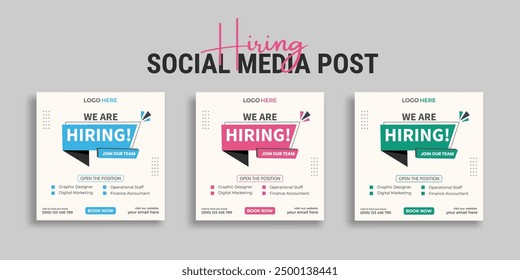 Estamos contratando la vacante de trabajo Plantilla de diseño de Anuncio de redes sociales con color rojo. Estamos contratando Anuncio de redes sociales y diseño de Anuncio de Web cuadrado, puestos de trabajo para el diseño de vacantes de empleo.