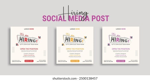 We are hiring job vacancy social media post banner design template with red color. We are hiring social media banner and square web banner design, Job positions for job vacancy design.