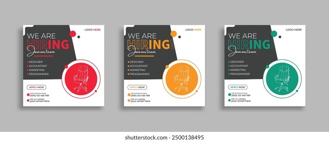 We are hiring job vacancy social media post banner design template with red color. We are hiring social media banner and square web banner design, Job positions for job vacancy design.