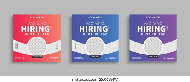 We are hiring job vacancy social media post banner design template with red color. We are hiring social media banner and square web banner design, Job positions for job vacancy design.