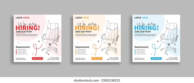 We are hiring job vacancy social media post banner design template with red color. We are hiring social media banner and square web banner design, Job positions for job vacancy design.