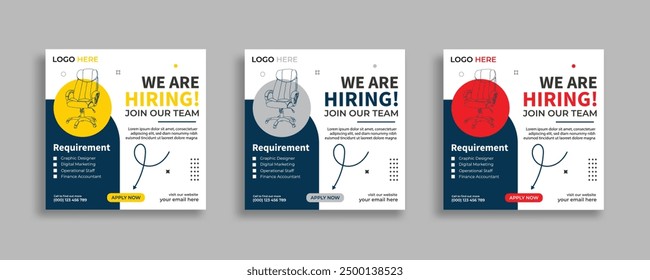 We are hiring job vacancy social media post banner design template with red color. We are hiring social media banner and square web banner design, Job positions for job vacancy design.