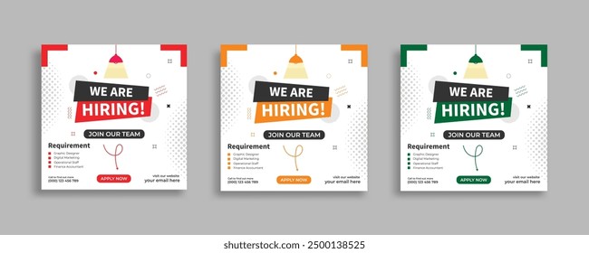 We are hiring job vacancy social media post banner design template with red color. We are hiring social media banner and square web banner design, Job positions for job vacancy design.
