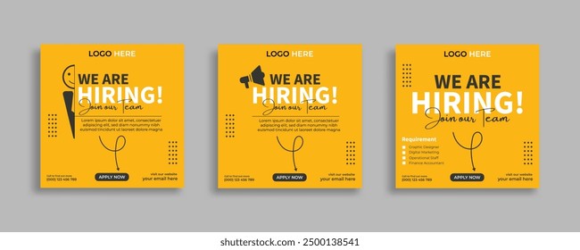 We are hiring job vacancy social media post banner design template with red color. We are hiring social media banner and square web banner design, Job positions for job vacancy design.