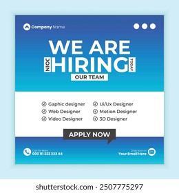 We are hiring job vacancy social media post design template