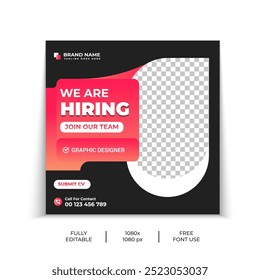 We are hiring job vacancy social media and square web banner template