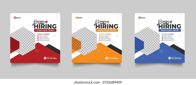 We are hiring job vacancy social media post or square web banner template vector design