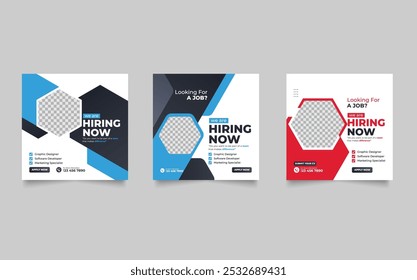 We are hiring job vacancy social media post or square web banner template vector design