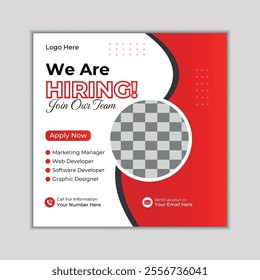 We are hiring job vacancy social media post banner design template with red colour.