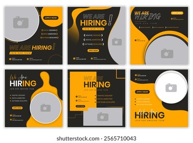 We are hiring job vacancy social media post banner design template set. business concept of search and recruitment. We are hiring job vacancy square web banner design. Recruitment advertising template