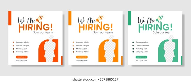 We are hiring job vacancy social media post banner design template with red color. We are hiring job vacancy square web banner design. Employee vacancy announcement. Illustration isolated
