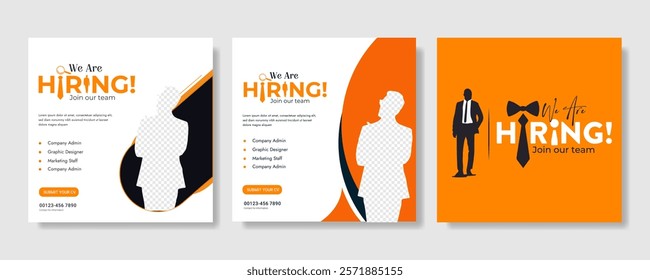 We are hiring job vacancy social media post banner design template with red color. We are hiring job vacancy square web banner design. Employee vacancy announcement. Illustration isolated
