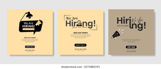 We are hiring job vacancy social media post banner design template with red color. We are hiring job vacancy square web banner design. Employee vacancy announcement. Illustration isolated