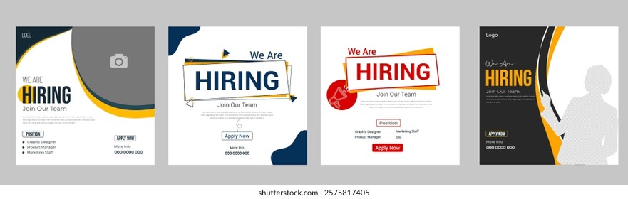 We are hiring job vacancy social media post banner design template. We are hiring job vacancy square web banner design. We are hiring join to the team announcement opportunity, recruitment, vacancy