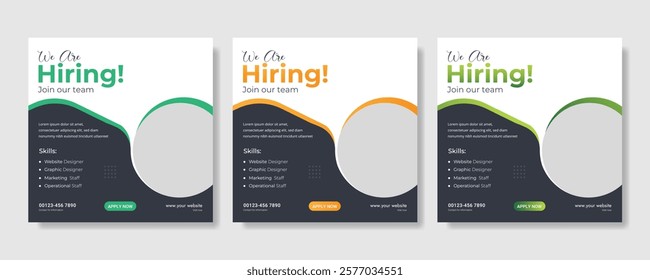 We are hiring job vacancy social media post banner design template with red color. We are hiring job vacancy square web banner design, Job positions for job vacancy design.