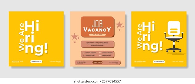 We are hiring job vacancy social media post banner design template with red color. We are hiring job vacancy square web banner design, Job positions for job vacancy design.