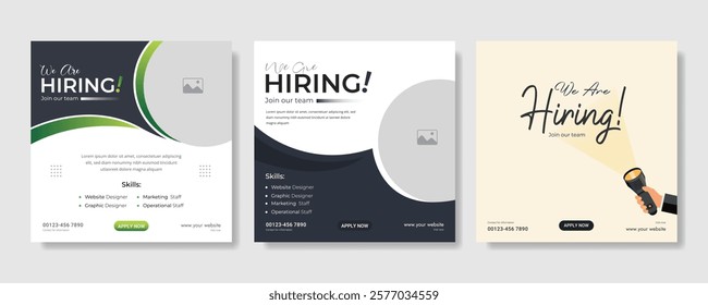 We are hiring job vacancy social media post banner design template with red color. We are hiring job vacancy square web banner design, Job positions for job vacancy design.