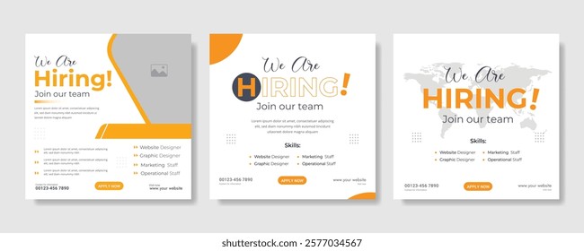 We are hiring job vacancy social media post banner design template with red color. We are hiring job vacancy square web banner design, Job positions for job vacancy design.