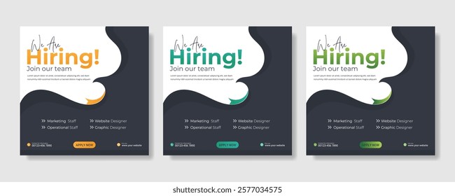 We are hiring job vacancy social media post banner design template with red color. We are hiring job vacancy square web banner design, Job positions for job vacancy design.